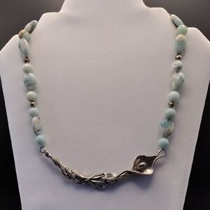 Pewter Calla Lily Stone Beaded Necklace